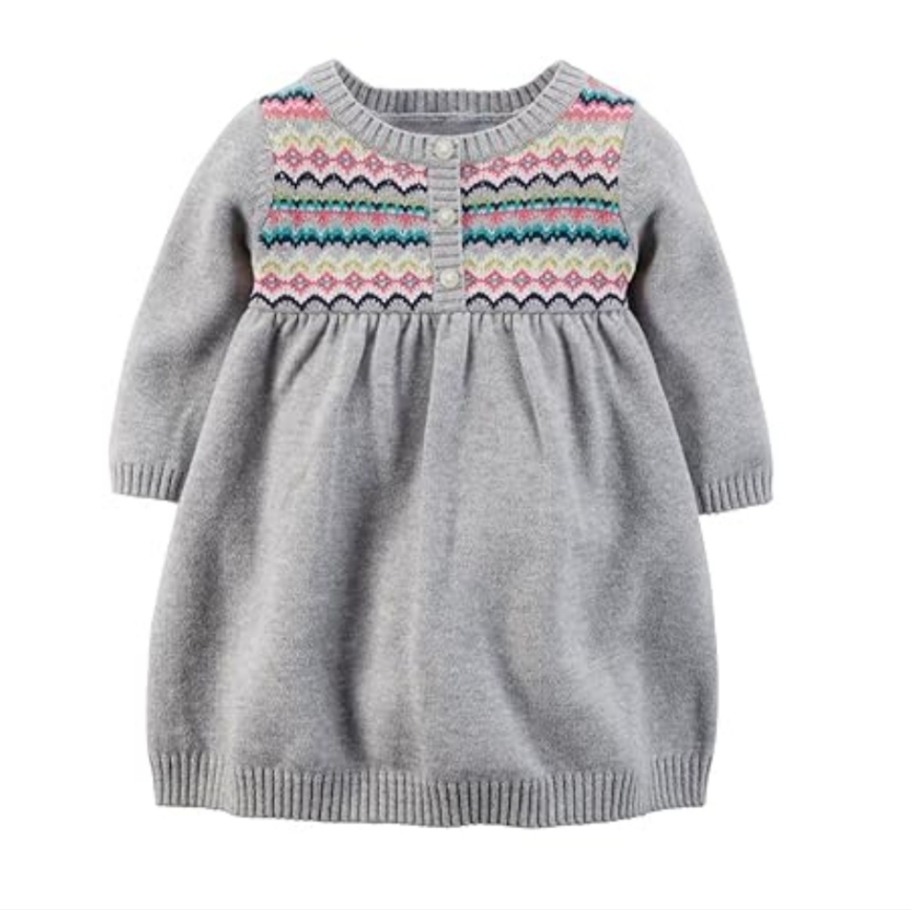 Carter’s | Baby Girl Fair Isle Sweater Dress Outfit Set w/ Hat, Booties & Socks - Picture 7 of 15